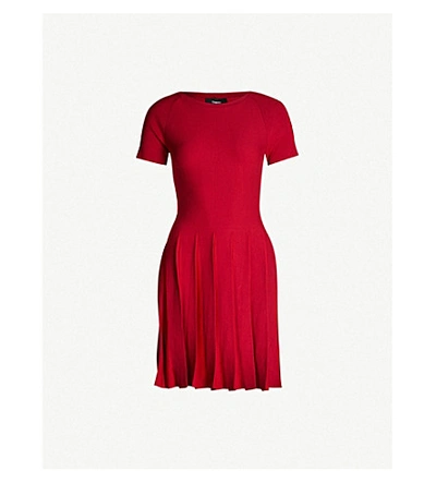 Shop Theory Pleated Stretch-jersey Mini Dress In Dark Crimson