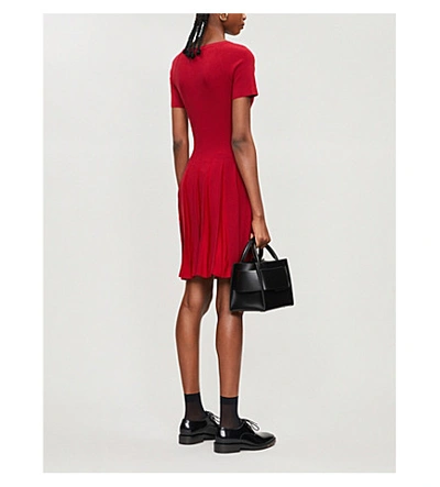 Shop Theory Pleated Stretch-jersey Mini Dress In Dark Crimson