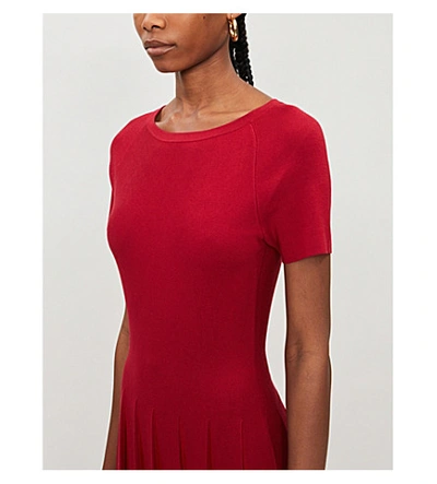 Shop Theory Pleated Stretch-jersey Mini Dress In Dark Crimson