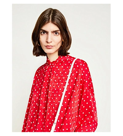 Shop Balenciaga Tied-neck Polka Dot Crepe Shirt In Red/white