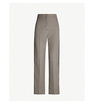 Shop Sandro Striped-trim Checked Straight Woven Trousers In Brown