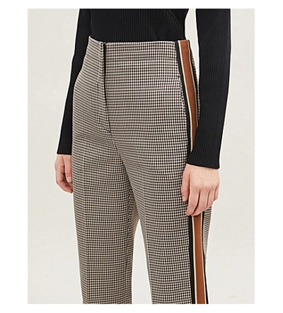 Shop Sandro Striped-trim Checked Straight Woven Trousers In Brown