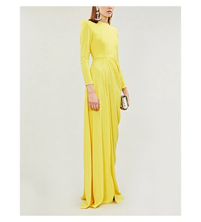 Shop Alex Perry Knox Draped Crepe Gown In Yellow