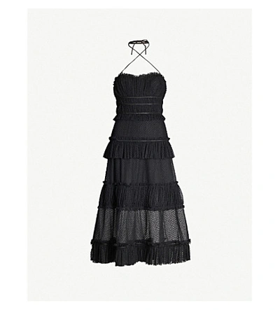 Shop Alexis Angelia Ruffled Mesh And Cotton Midi Dress In Black