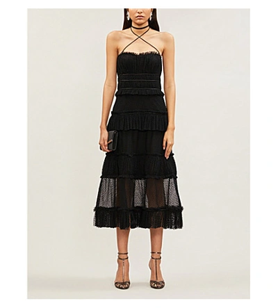 Shop Alexis Angelia Ruffled Mesh And Cotton Midi Dress In Black