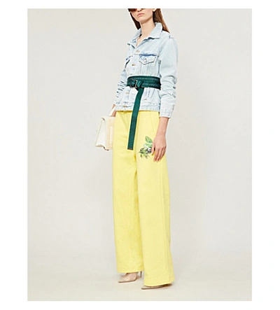 Shop Off-white Logo-print High-rise Straight-leg Cotton-jersey Jogging Bottoms In Yellow No Color