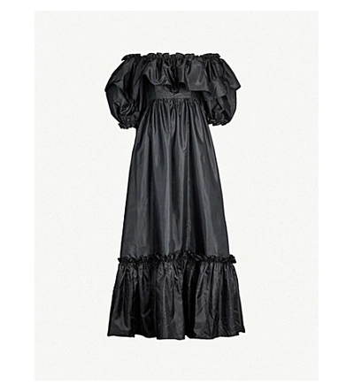 Shop Loveshackfancy Tara Satin Maxi Dress In Black