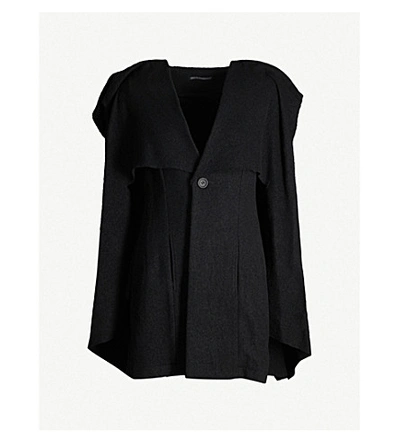 Shop Yohji Yamamoto Cape Wool Coat In Black