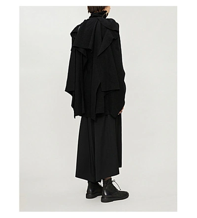 Shop Yohji Yamamoto Cape Wool Coat In Black