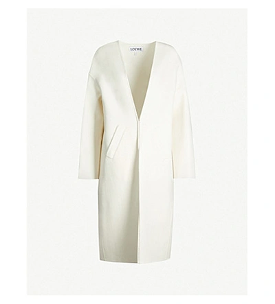 Shop Loewe Collarless Wool And Cashmere-blend Coat In Off-white
