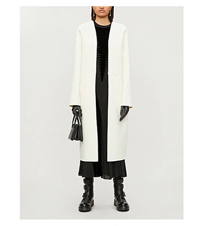Shop Loewe Collarless Wool And Cashmere-blend Coat In Off-white