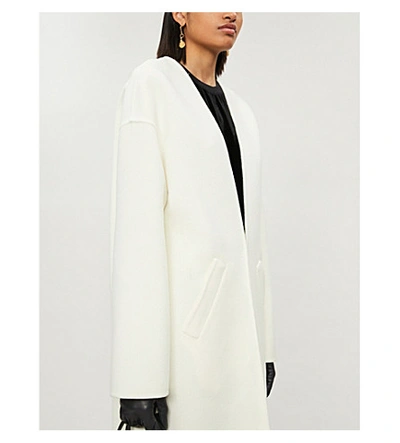 Shop Loewe Collarless Wool And Cashmere-blend Coat In Off-white