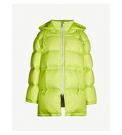 Shop Acne Studios Hooded Shell-down Jacket In Neon Yellow