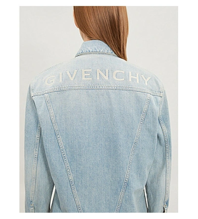 Shop Givenchy Logo-embroidered Denim Jacket In Light Blue