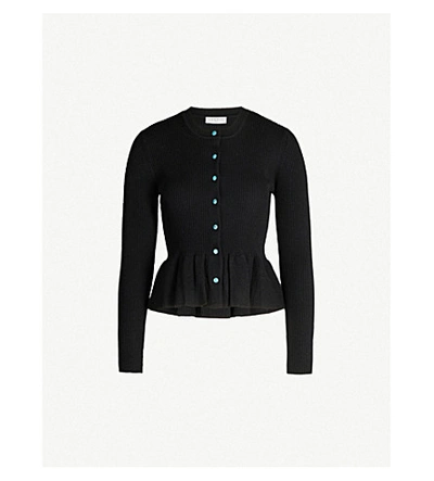 Shop Sandro Peplum Button-through Knitted Cardigan In Black