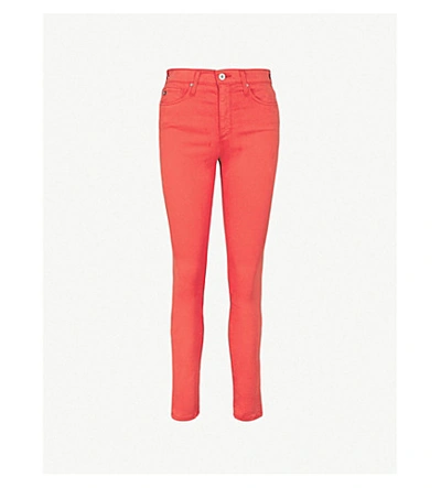 Shop Ag Farrah Skinny Ankle Leather-look High-rise Jeans In Red Poppy
