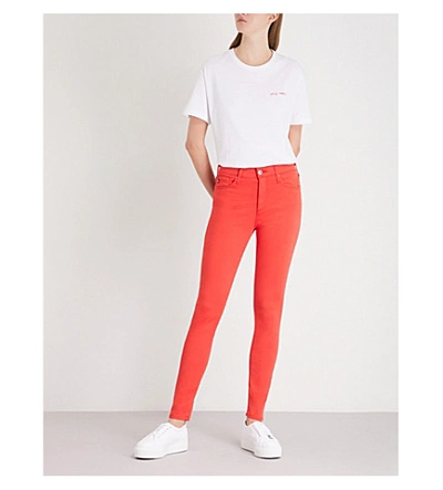 Shop Ag Farrah Skinny Ankle Leather-look High-rise Jeans In Red Poppy