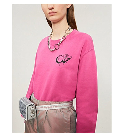 Shop Off-white Markers Logo-print Cotton-jersey Sweatshirt In Fuchsia Black