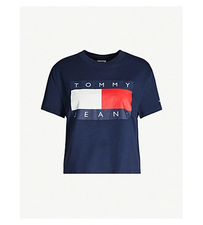 Shop Tommy Jeans Logo-print Cotton-jersey T-shirt In Black Iris