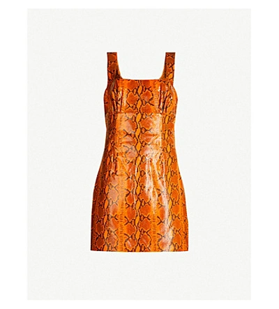 Shop Grlfrnd Romi Snakeskin-print Leather Mini Dress In Orange Snake