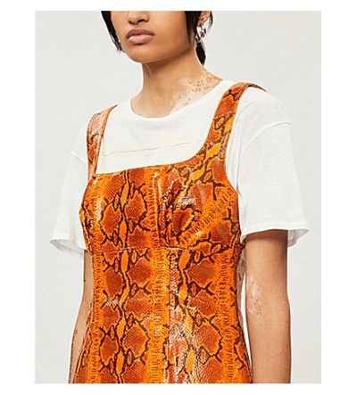 Shop Grlfrnd Romi Snakeskin-print Leather Mini Dress In Orange Snake