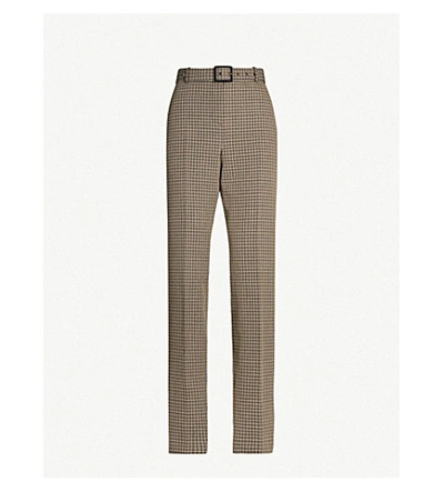 Shop Givenchy Checked Straight High-rise Wool Trousers In Biege Camel