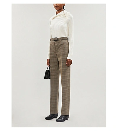 Shop Givenchy Checked Straight High-rise Wool Trousers In Biege Camel