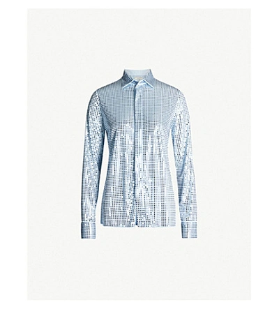 Shop Bottega Veneta Mirror-embellished Woven Shirt In Baby Blue