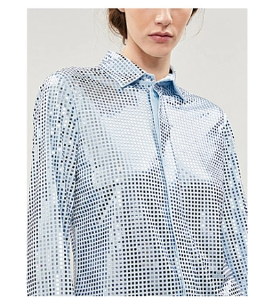 Shop Bottega Veneta Mirror-embellished Woven Shirt In Baby Blue
