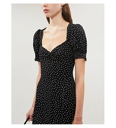 Shop Reformation Drea Polka-dot Crepe Mini Dress In Selene