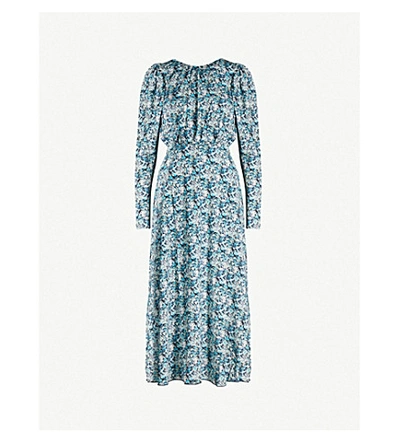 Shop Rotate Birger Christensen Floral-print Stretch-jersey Midi Dress In Aop Cornflower Seed