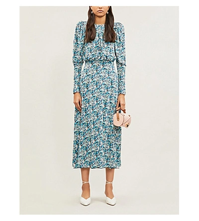 Shop Rotate Birger Christensen Floral-print Stretch-jersey Midi Dress In Aop Cornflower Seed