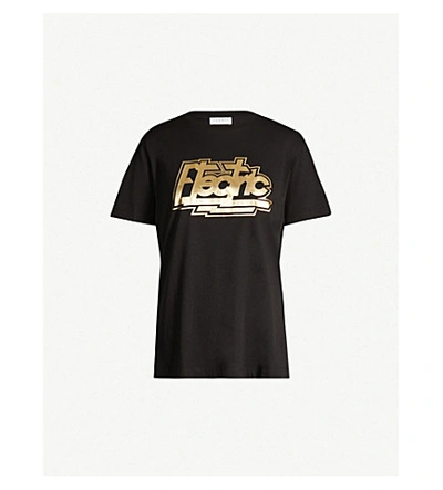 Shop Sandro Electric-print Cotton-jersey T-shirt In Black