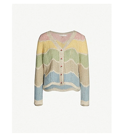 Shop Loveshackfancy Deena Striped Alpaca-blend Cardigan In Rainbow