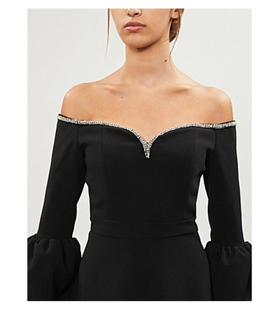 Shop Self-portrait Off-shoulder Crepe Midi Dress In Black