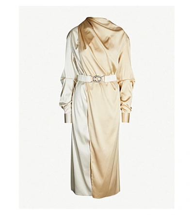 Shop Bottega Veneta Draped Two-tone Stretch-silk Dress In Chalk Champayne/bian