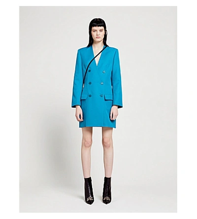 Shop Balenciaga V-neck Twill Blazer Dress In Petrol Blu