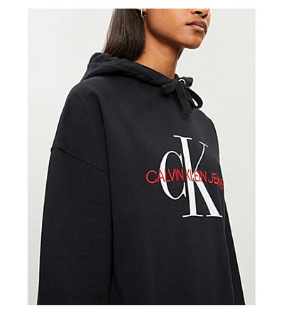 Shop Calvin Klein Logo-embroidered Oversized Cotton-jersey Hoody In Ck Black