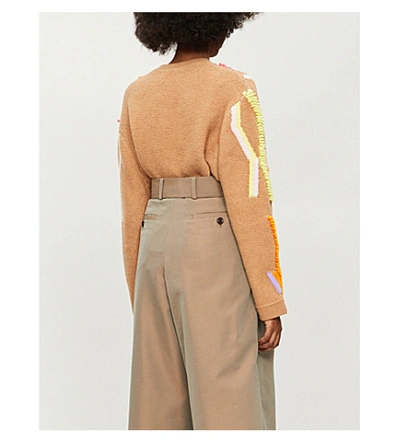 Shop Peter Pilotto Contrasting Textured-trim Oversized Wool-blend Jumper In Camel