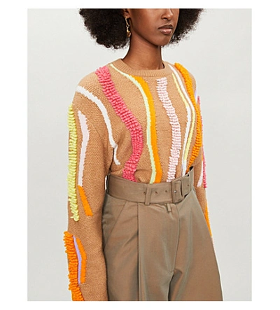 Shop Peter Pilotto Contrasting Textured-trim Oversized Wool-blend Jumper In Camel