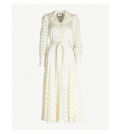 Shop Alexis Juliska Fringed Satin-crepe Midi Dress In White