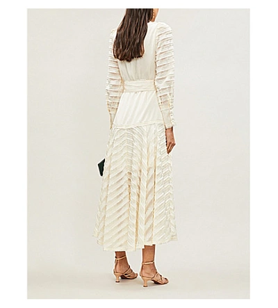 Shop Alexis Juliska Fringed Satin-crepe Midi Dress In White