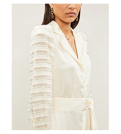 Shop Alexis Juliska Fringed Satin-crepe Midi Dress In White