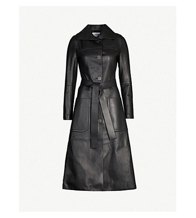 Shop Loewe Belted Leather Wrap Coat In Black