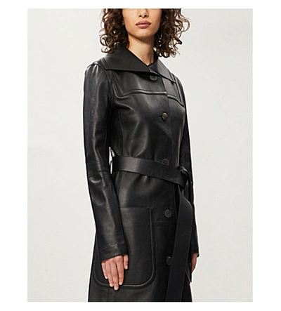 Shop Loewe Belted Leather Wrap Coat In Black