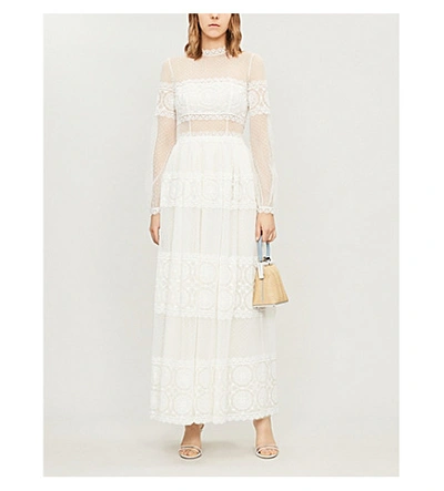 Shop Costarellos Contrast-panel Lace Gown In Ivory