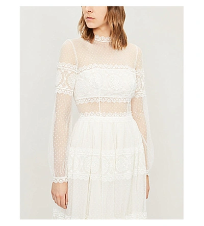 Shop Costarellos Contrast-panel Lace Gown In Ivory