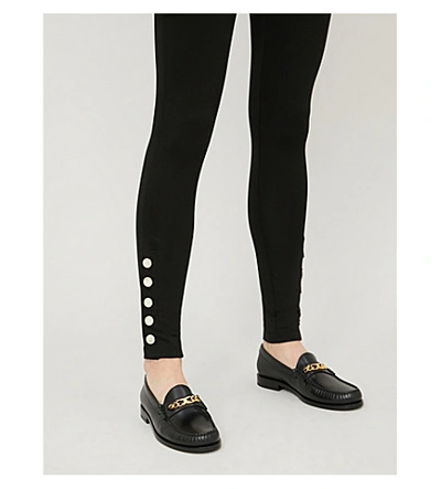 Shop Sandro Ajust Button-detail High-rise Skinny Stretch-crepe Trousers In Black
