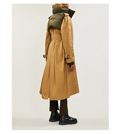 Shop Sacai Padded-gilet Cotton-gabardine Mac Coat In Beigekhaki