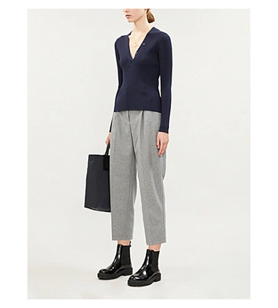 Shop Samsoe & Samsoe Ivy V-neck Ribbed Wool-knit Jumper In Night Sky